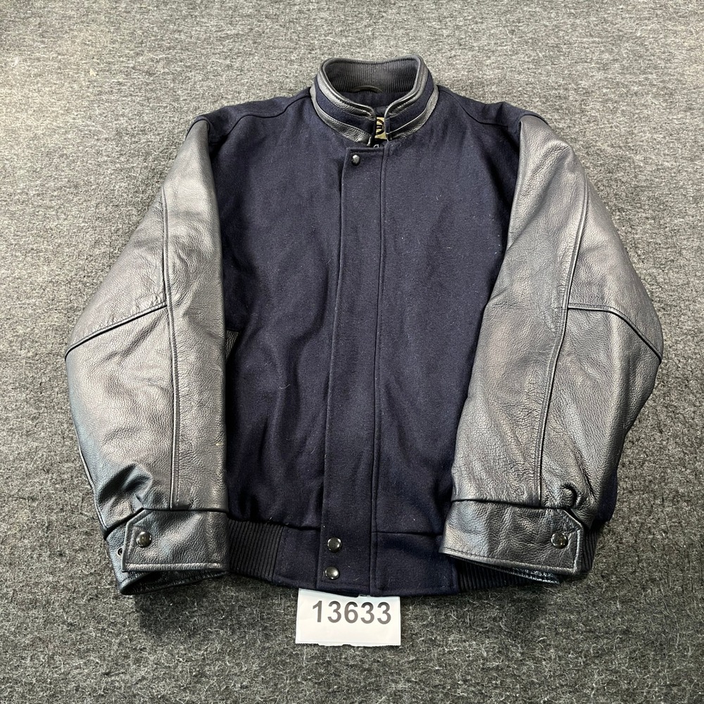 North End Varsity Jacket Mens XL Navy Blue Excellent Leather Wool Bomber 88